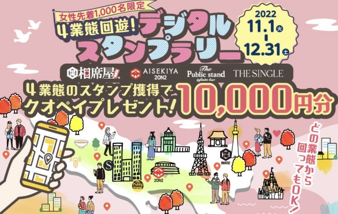 先着1,000名総額10,000,000円プレゼント！セクションエイトが運営する4業態回遊デジタルスタンプラリーイベントが12/31まで開催中！のサブ画像1