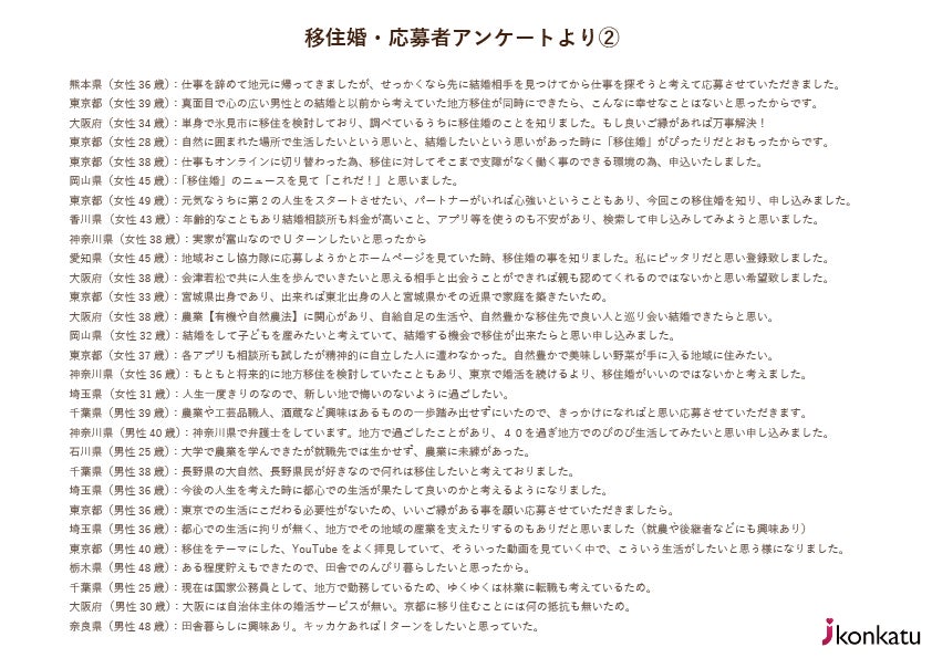 【自治体向け結婚支援サービス】婚活協会の「移住婚」 都市部から地方に移住を希望したい独身者524名を受け入れ自治体にご紹介のサブ画像7