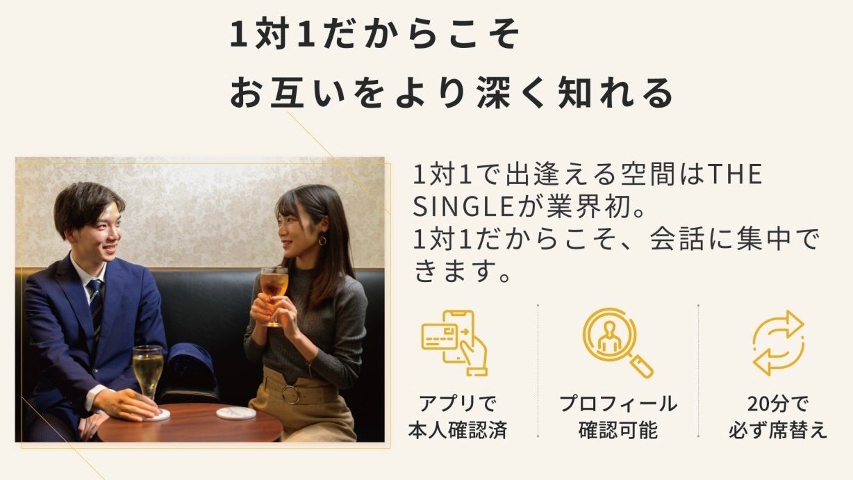 関東で話題の完全会員制1対1専門の相席屋「THE SINGLE」が待望の関西初出店！2023年1月23日より神戸三宮店がオープン！	のサブ画像2