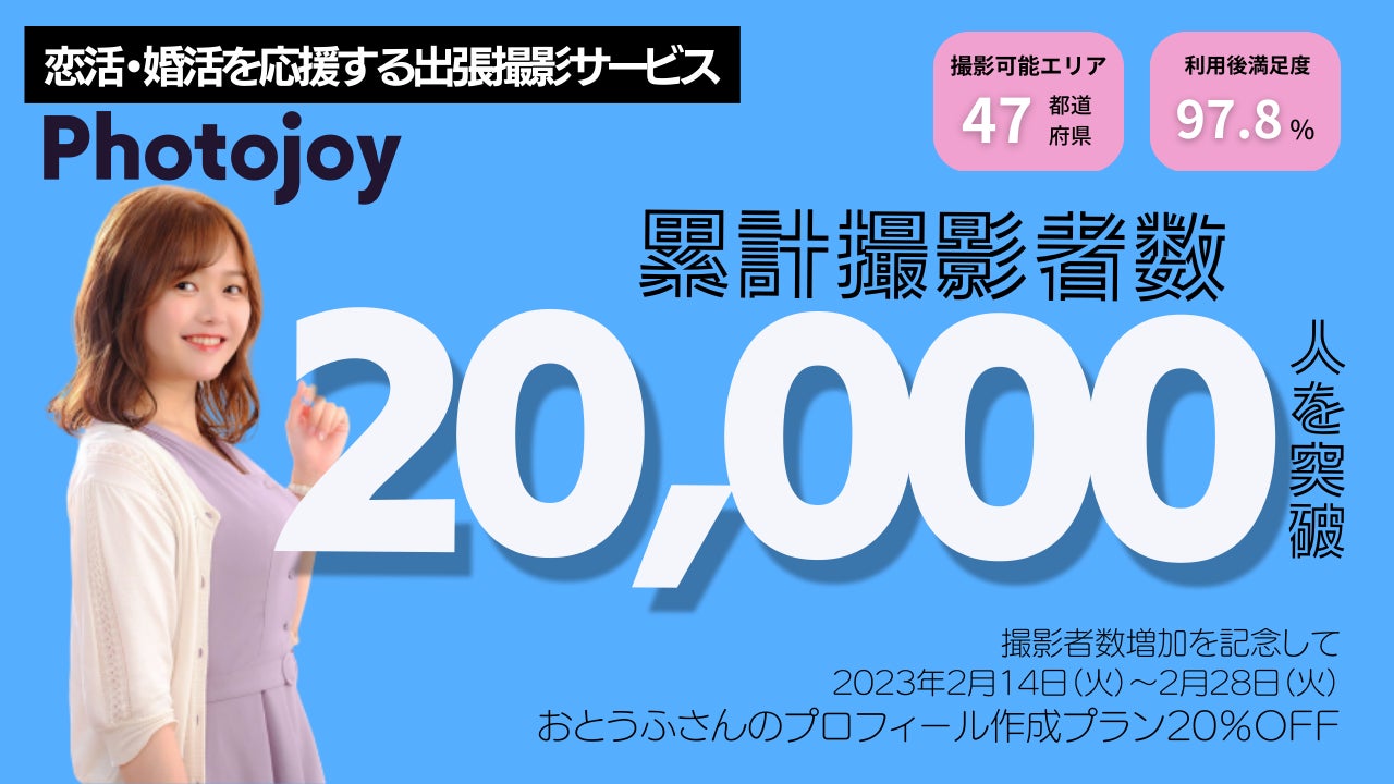 出張撮影サービス「Photojoy」、累計撮影者数2万人を突破！2月14日（火）より「2万人突破記念キャンペーン」として、「おとうふさんのプロフィール作成プラン」を20％OFFで提供のサブ画像1
