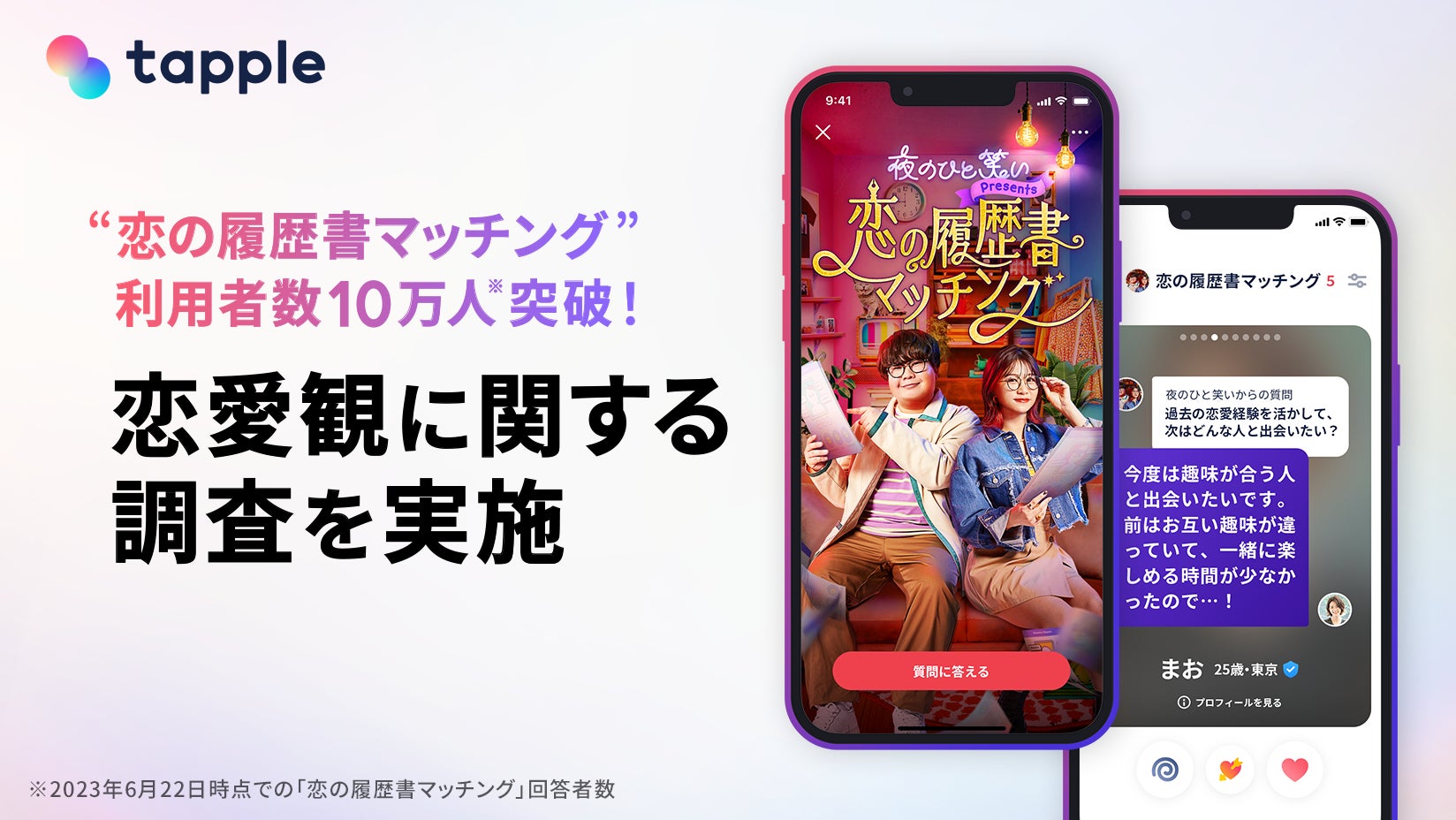 マッチングアプリ「タップル」、過去の恋愛に対する意識調査を実施！約80%が「交際前に相手の過去の恋愛について知りたい」と回答のサブ画像1