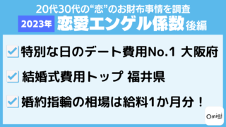 Omiai Report light 『2023年版 恋愛エンゲル係数（後編）』“恋”のお財布事情を全国の20代30代に調査！のメイン画像