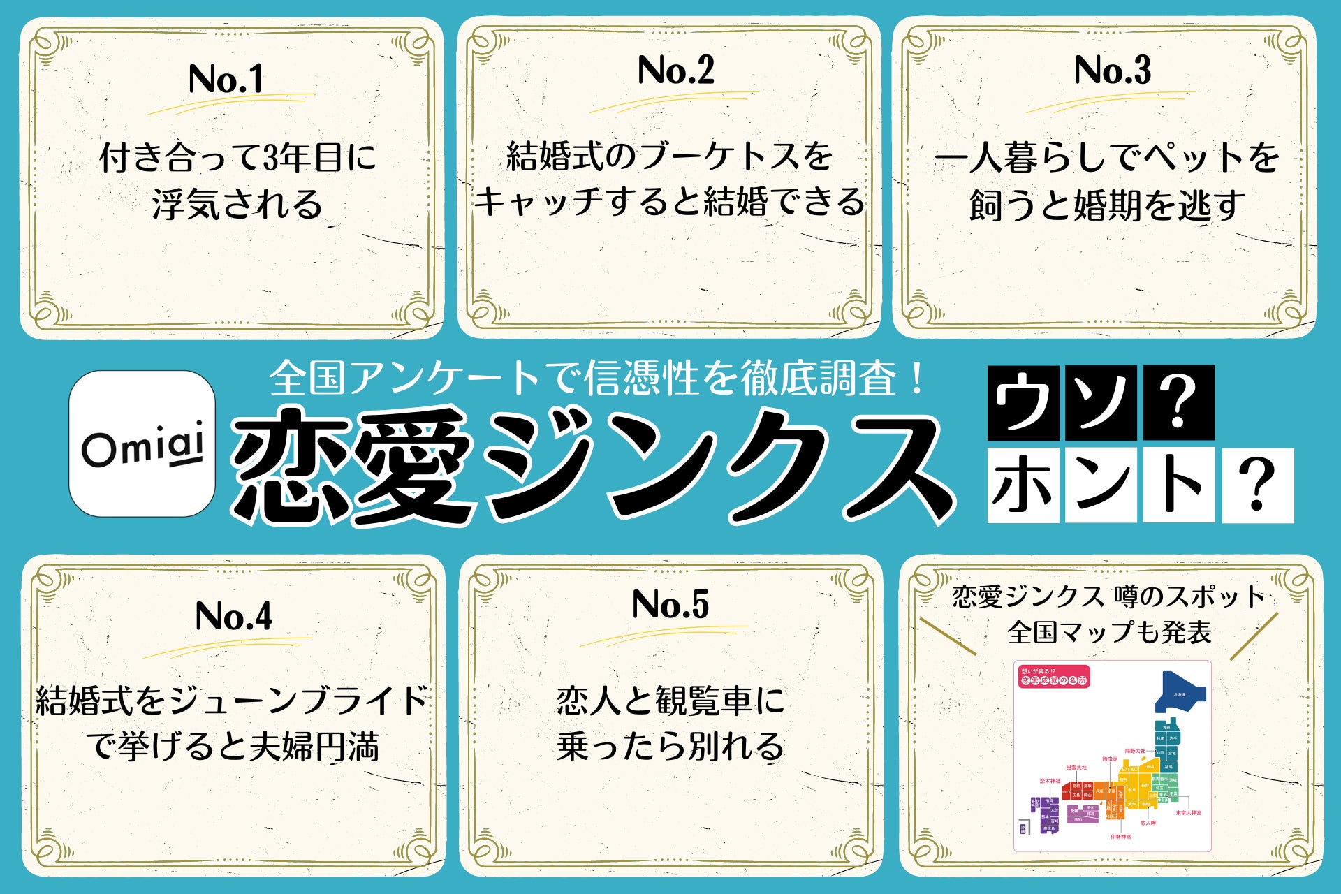 Omiai Report light 『恋愛ジンクス ウソ？ホント？』恋愛ジンクスの信憑性を徹底調査！全国一斉アンケートを実施！のサブ画像1